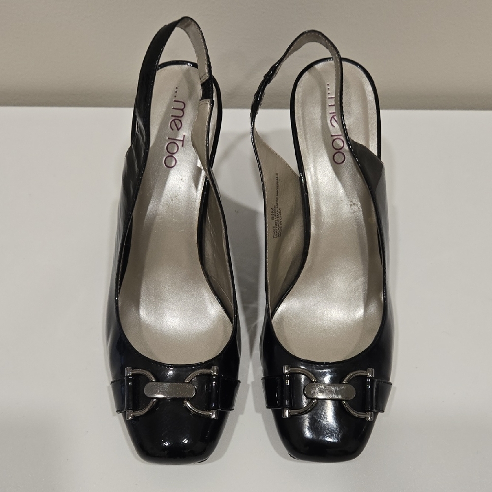 Me Too Glossy Black Slingback Heels - Picture 2 of 13